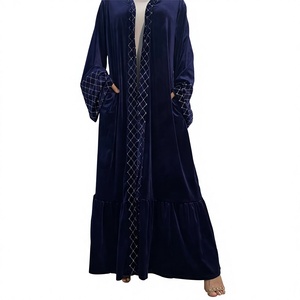 BRR EXIM APPAREL Robe Abaya Femme en Velours Bleu Marine, Manches Longues, Longueur Ras du Sol, Modeste, Grande Taille, Légère, Ourlet Évasé, Quotidienne - Product Image 1