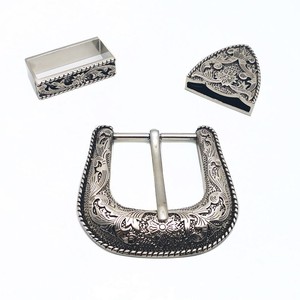 Juego de Hebillas de Cinturón de Aleación Vintage, Hebilla de Estilo Occidental en Plata Antigua con Diseño Floral Decorativo para Cinturones Casuales y de Rodeo - Product Image 4