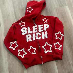 เสื้อฮู้ดดี้หนานุ่มสำหรับผู้ชาย ผ้าฝ้าย 100% ปักลายดาว โลโก้สั่งทำ ผ้าเฟรนช์เทอร์รี่ เป็นมิตรต่อสิ่งแวดล้อม ทรงหลวม ซิปยาว ลายจุด สำหรับฤดูใบไม้ร่วง ลดราคาพิเศษ - Product Image 1