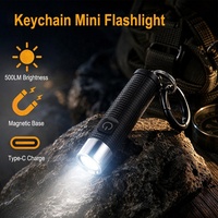 Senter Gantungan Kunci EDC Kecil Portabel 500 Lumens Tahan Air IPX4 Dapat Diisi Ulang USB-C Senter Mini untuk Darurat Luar Ruangan