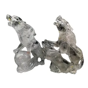 Cheap Price polished clear quartz wolf made crystal carving heading clear quartz crafts for home decoration