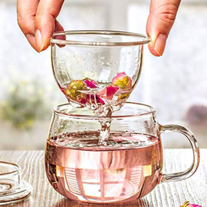 Tazza da tè fatta a mano in vetro addensato da 350ml con filtro infusore a prova di calore <span class=keywords><strong>3</strong></span> pezzi di tazze da tè e piattini trasparenti con impugnatura comoda - Product Image 6