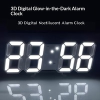 Réveil numérique moderne, horloge murale de bureau, horloge 3D, lumière LED colorée avec fonction de répétition et thermomètre