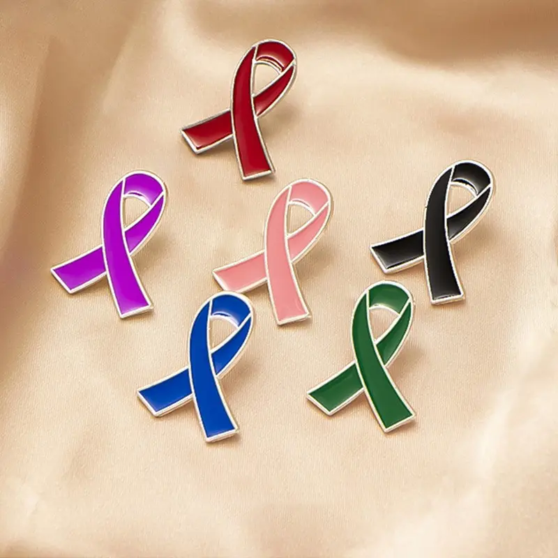 Small Six Color Ribbon AIDS Awareness Breast Needle Red Ribbon Metal Emblem Breast Care Public Welfare Activity Badge pin