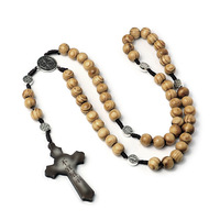 Chapelet religieux catholique fait à la main avec pendentif Jésus, perles en bois avec breloque Vierge Marie, croix et perle - pour cadeau ou fête