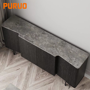 PURUO Moderno Buffet Integrato da Parete in MDF Nero Opaco per Sala da Pranzo e Soggiorno, Mobile per Conservazione Vino e Tè - Product Image 2