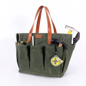 CHANGRONG custom canvas garden tote tool bag with 8 pockets