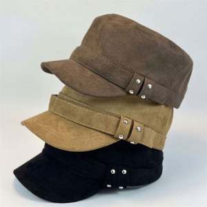 Gorra de béisbol retro de otoño-invierno para mujer, estilo coreano, a la moda, de gamuza, para exteriores, con parte superior plana y visera grande. - Product Image 1