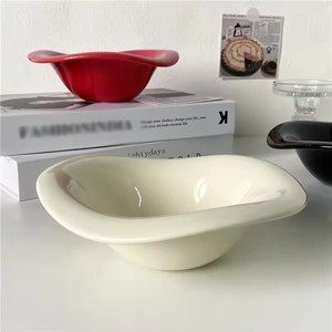 Tazón de Cerámica Creativo Ondulado para Ensalada, Postre, Color Sólido Irregular, Estilo Crema, Vajilla para el Hogar, Café, Té de la Tarde, Frutas - Product Image 4