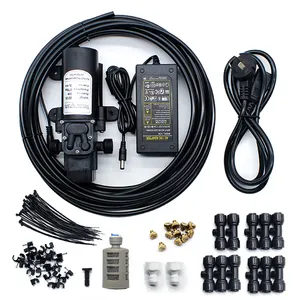 Garden Irrigation Kits with Pump, Filter, Pipe, Adaptor, Nozzle, Tee, End Plug, Buckle, Cable Tie for Mist Cooling humidify