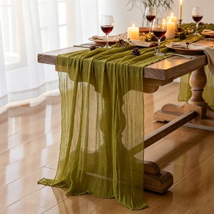 Chemin de table plissé en tissu polyester transparent pour mariage, 90x300cm, décoration bohème rustique pour réception et banquet - Product Image 4