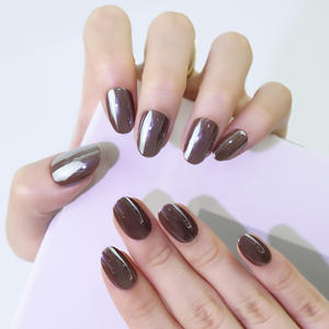 AIERFEI 24 pièces Punk brun Chrome Gel vernis ongles conseils court ovale presse sur les ongles en gros nu faux ongles - Product Image 3