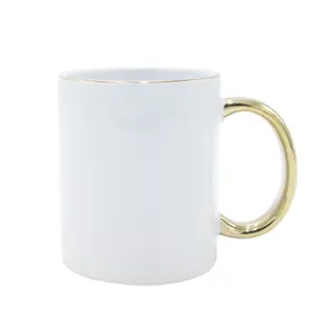 Coffee Mug Brim Mugs Contemporary Sustainable HANDGRIP Decal Handled Ceramic Hot Selling High Quality Solid White with Gold