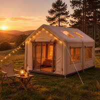 Tente de camping gonflable 3x2,5x2,2m, double entrée, 2 fenêtres en PVC, toile Oxford 420D imperméable, tente pneumatique 7,5 ㎡   Glamping familial, camping familial de grande taille