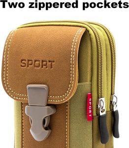 Tactische sportieve nylon telefoonholster met ritssluiting & gespsluiting voor heren, zwarte riemlus en zakken - Product Image 6