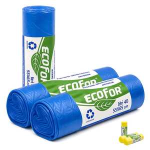 Sacchi per la Spazzatura Ecofor 55x65 Cm 40 Litri Blu, Sacchi per Rifiuti in Plastica Riciclabile - Product Image 1