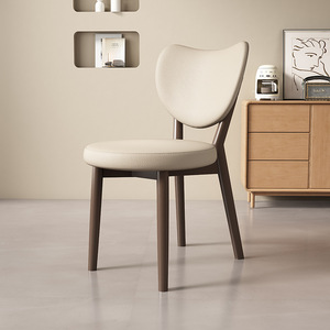 Chaise de salle à manger en bois massif de style nordique rétro, dossier rembourré en cuir, style minimaliste moderne - Product Image 1
