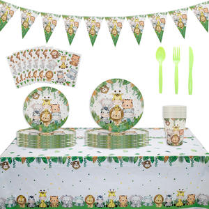 Décorations en papier pour fête d'anniversaire d'enfants sur le thème Nicro Jungle Wild One : ballons, toile de fond, nappe, bannière - Product Image 1