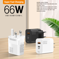 Pengisi Daya Super Cepat 66W Port USB Tipe-C dengan Output PD 20W Adaptor Pengisian Cepat untuk Ponsel Laptop