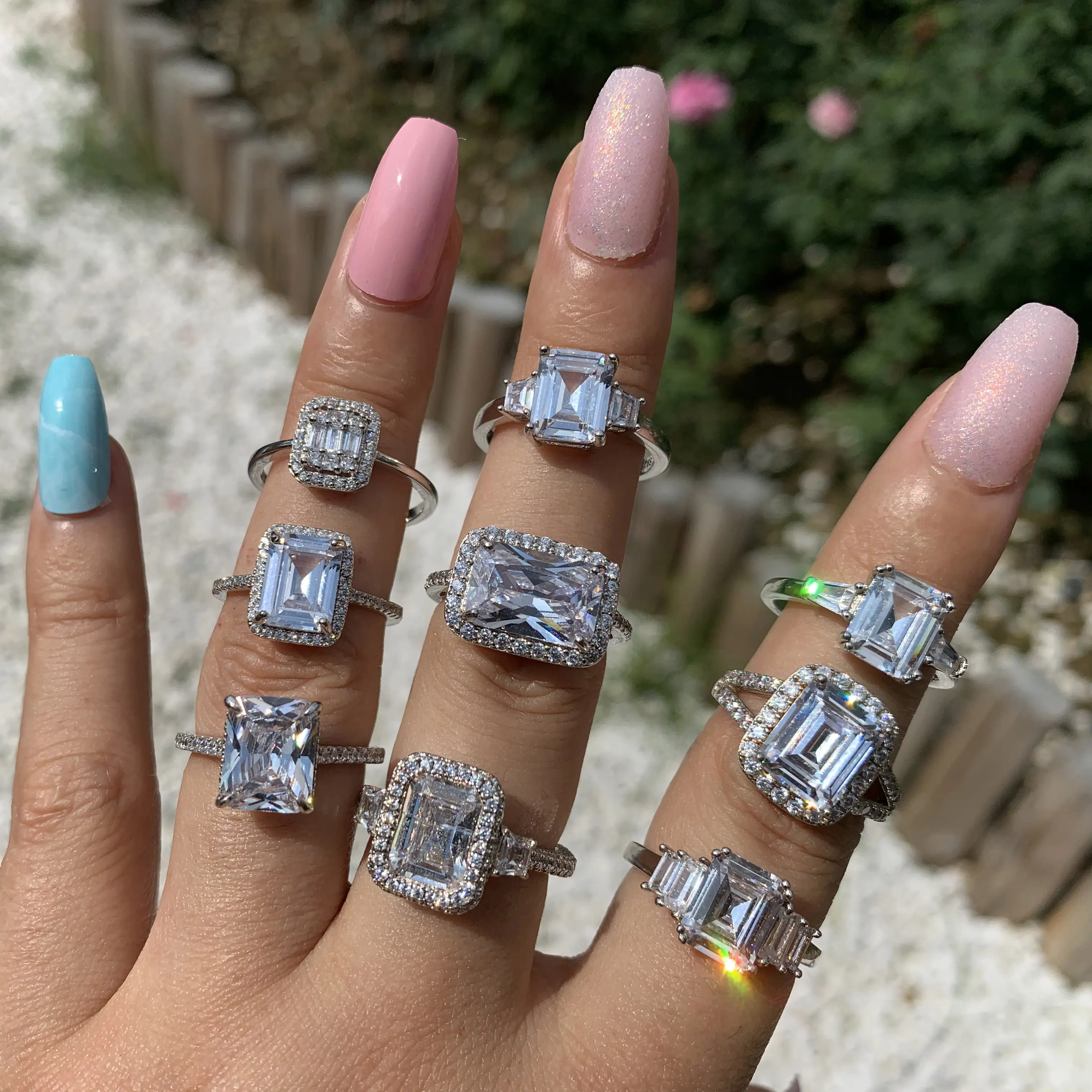 Groothandel Dainty Mans Zilveren Diamanten Bruiloft Sieraden Kussen Cut Edelstenen Effen Vergulde 925 Sterling Ring Set Voor Paar