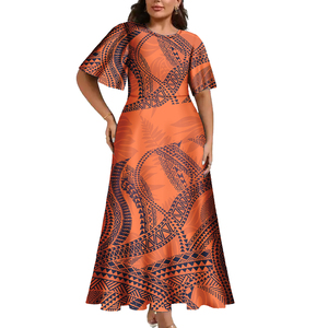 Venta al por mayor de encargo de la gente grande Maxi vestidos de impresión de la Polinesia Samoana tatuaje Tribal patrón de diseño elegante vestido Casual - Product Image 2