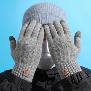 Guantes Cálidos con Pantalla Táctil, Forrados de Lana, Tejidos Gruesos, Guantes de Ciclismo de Cinco Dedos para Hombre, de Lana de Alpaca - Product Image 3