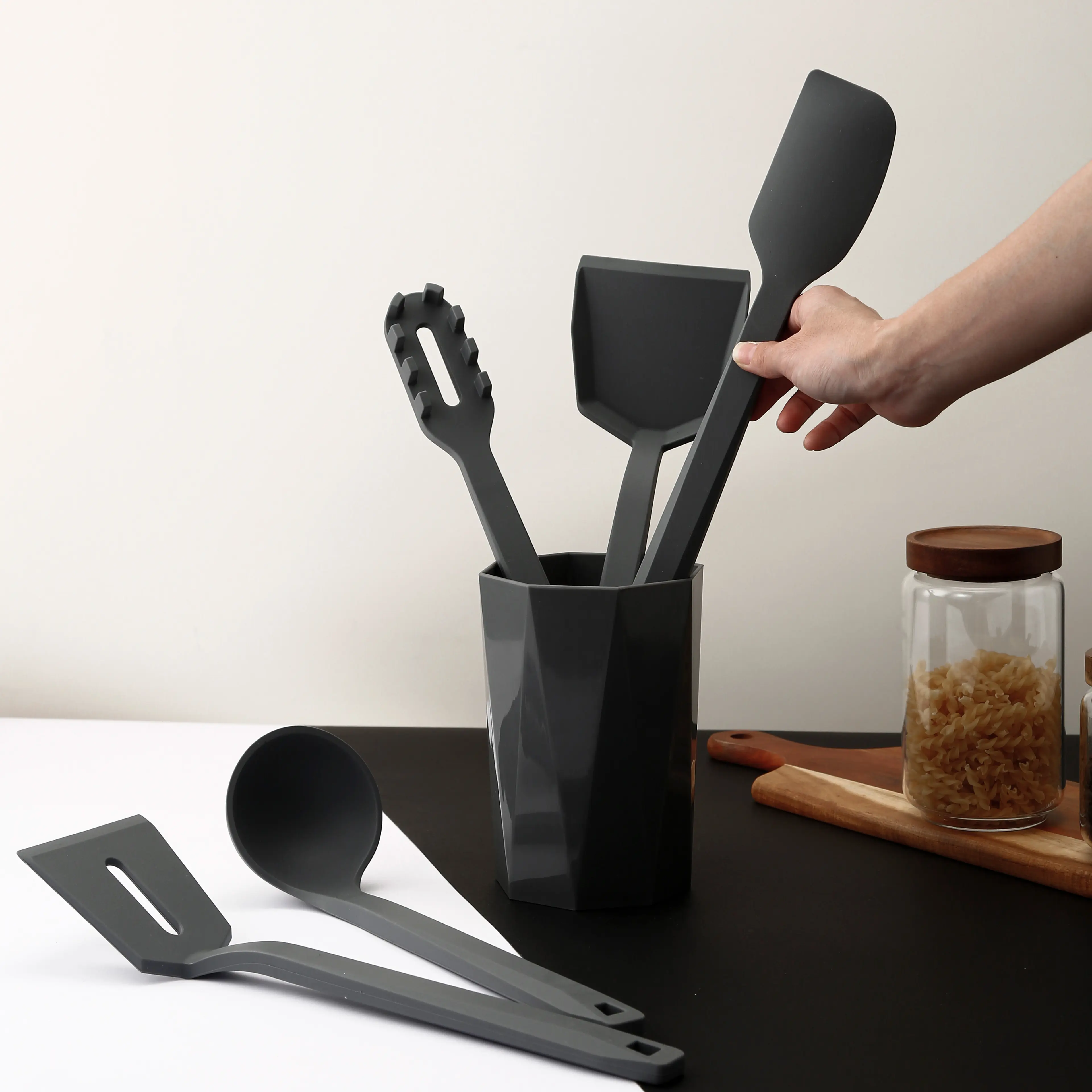 Non Stick Nylon Spatulas Set Cooking Tools Kitchenware Gadgets Kitchen Utensils With Storage Barrel