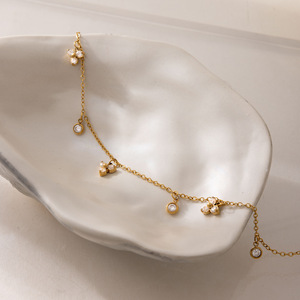 <span class=keywords><strong>Tobillera</strong></span> de Acero Inoxidable con Cadena de Oro 18K, Joyería de Playa Impermeable y Antideslustre, con Dije de Flor Delicada y Circones, para Mujer - Product Image 3