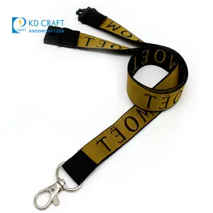 Free sample custom made fabric Jacquard nylon woven thick neck strap double layers logo embroidery lanyard for ID card holder