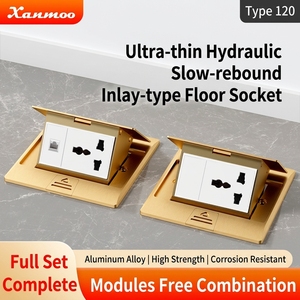 Enchufe de Piso Empotrado Ultrafino Impermeable con Amortiguación Dorada de Aleación de Aluminio Tipo 120, 16A 10A, 3 Tomas Universales - Product Image 1
