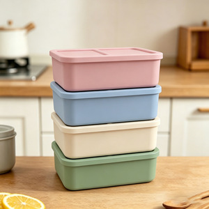 Bento <b>Box</b> Food <b>Storage</b> Container 501-800ML Airtight Rectangular Eco-Friendly Kitchen Lunch <b>Box</b> Solid Color Set - Product Image 1