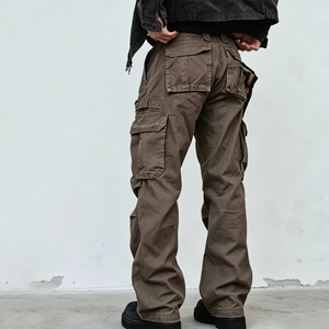 Wholesale OEM Service Men Vintage Washed Straight Button Fly Multi-Pocket <b>Cargo</b> <b>Pants</b> Midweight Cotton Canvas Casual <b>Work</b> <b>Pants</b> - Product Image 3