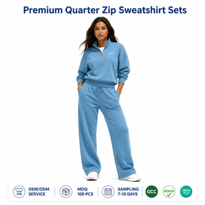 Charlo <b>Women</b> Winter Premium <b>Quarter</b> <b>Zip</b> Sweatshirt Set Heavyweight Soft Fleece Eco-Friendly Relaxed Fit Tracksuit Wholesale Bulk - Product Image 1