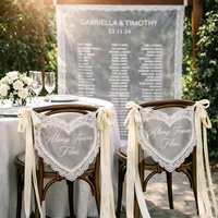 Ensemble de nœuds de chaise de mariage personnalisés en forme de cœur pour la mariée et le marié, décoration de dossier en dentelle, housse de chaise transparente pour réception de mariage