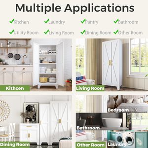 Armoire scandinave blanche SENYU avec panneaux géométriques et poignées en laiton pour le rangement de la chambre - Product Image 5