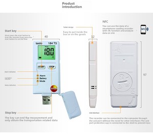 เครื่องวัดอุณหภูมิอินฟราเรดอุตสาหกรรม USB Type Testo 184-T3 พร้อมบันทึกข้อมูล วัดอุณหภูมิและความชื้น วัสดุ ABS สำหรับอาหาร ระบบควบคุมอุณหภูมิในห่วงโซ่ความเย็น OEM - Product Image 4