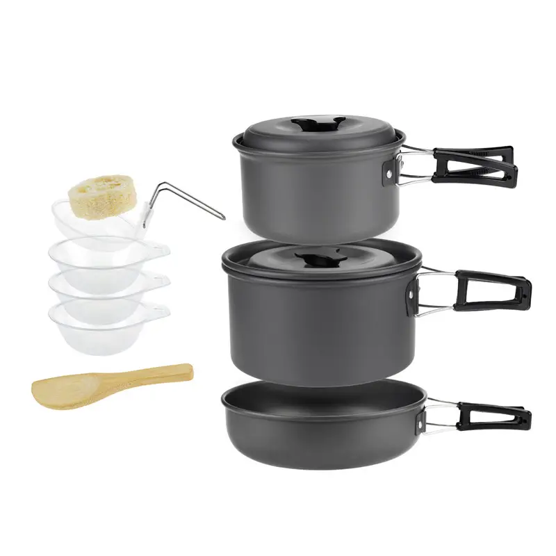 Portable Camping Cooking Set for 2-3 Person Aluminium Alloy Outdoor Cookware Cooking Pot Set