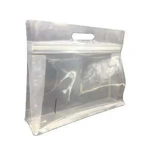 Sac refermable personnalisé en plastique transparent à fond plat avec poignée - Product Image 1