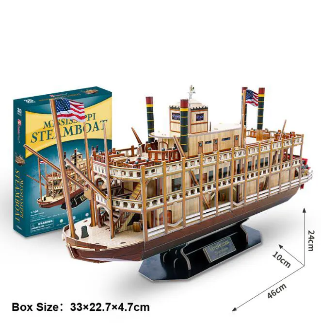 Günstige Kinder Intelligentes Spielzeug <span class=keywords><strong>Holz</strong></span> Modell Mississippi River Dampfschiff 3D Schiff Diy Puzzles