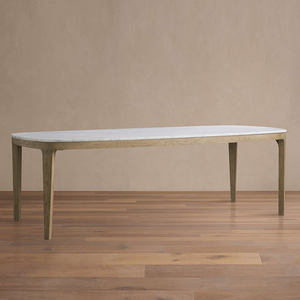Table à manger moderne en marbre blanc avec quatre pieds en bois stables Table à manger ovale haut de gamme pour appartement villa Meubles de salle à manger - Product Image 2