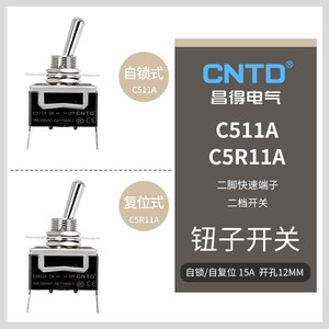 Interrupteur à bascule CNTD Changde C511A C5R11A 15A autobloquant bipolaire à deux broches et deux positions en plastique et métal, type SPDT - Product Image 3