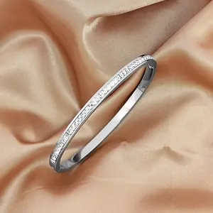Gold Silver Waterproof 4MM Bangle Bracelet Dainty Stainless Steel Cubic Zirconia Stone Bracelet For Women