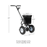 50 LB (23 KG) Diffusion Engrais Épandeur Walk-Behind Push Garden Seeder Engrais de jardin avec poignée d'entraînement