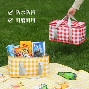 Sac de pique-nique grande capacité, isotherme, à motif à carreaux, pour le camping en plein air, les voyages - Product Image 2