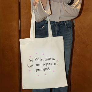 Sac fourre-tout en toile inspiré de l'Espagne, imprimé recto-verso, grande capacité, réutilisable, avec motif de cœurs roses, 1 pièce. - Product Image 3