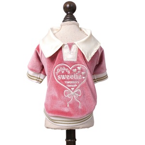 Velvet Pet <b>T</b>-Shirt Pink Embroidered Heart Design For Dogs <b>Cats</b> Small Medium Size Four Seasons Wear - Product Image 5