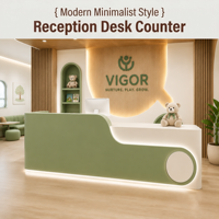 Bureau d'accueil professionnel contemporain bicolore avec éclairage LED blanc sous-monté et accent vert pour clinique dentaire – Dessin de conception gratuit