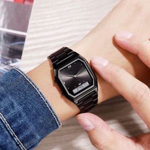 Nouvelle montre SKMEI 1612 à double fuseau horaire en acier inoxydable, montres analogiques-digitales pour hommes et femmes - Product Image 6