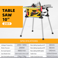 Scie à table pour le travail du bois modèle 2551, 10 pouces, 2000W haute puissance, table de travail extensible, coupe maximale 86 mm, MOQ<100 pièces, directement de l'usine