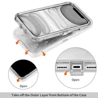 Coque de téléphone hybride 3-en-1 PC+TPU avec paillettes liquides Quicksand, protection antichoc robuste pour iPhone 16 15 14 13 12 11 Pro Max Plus